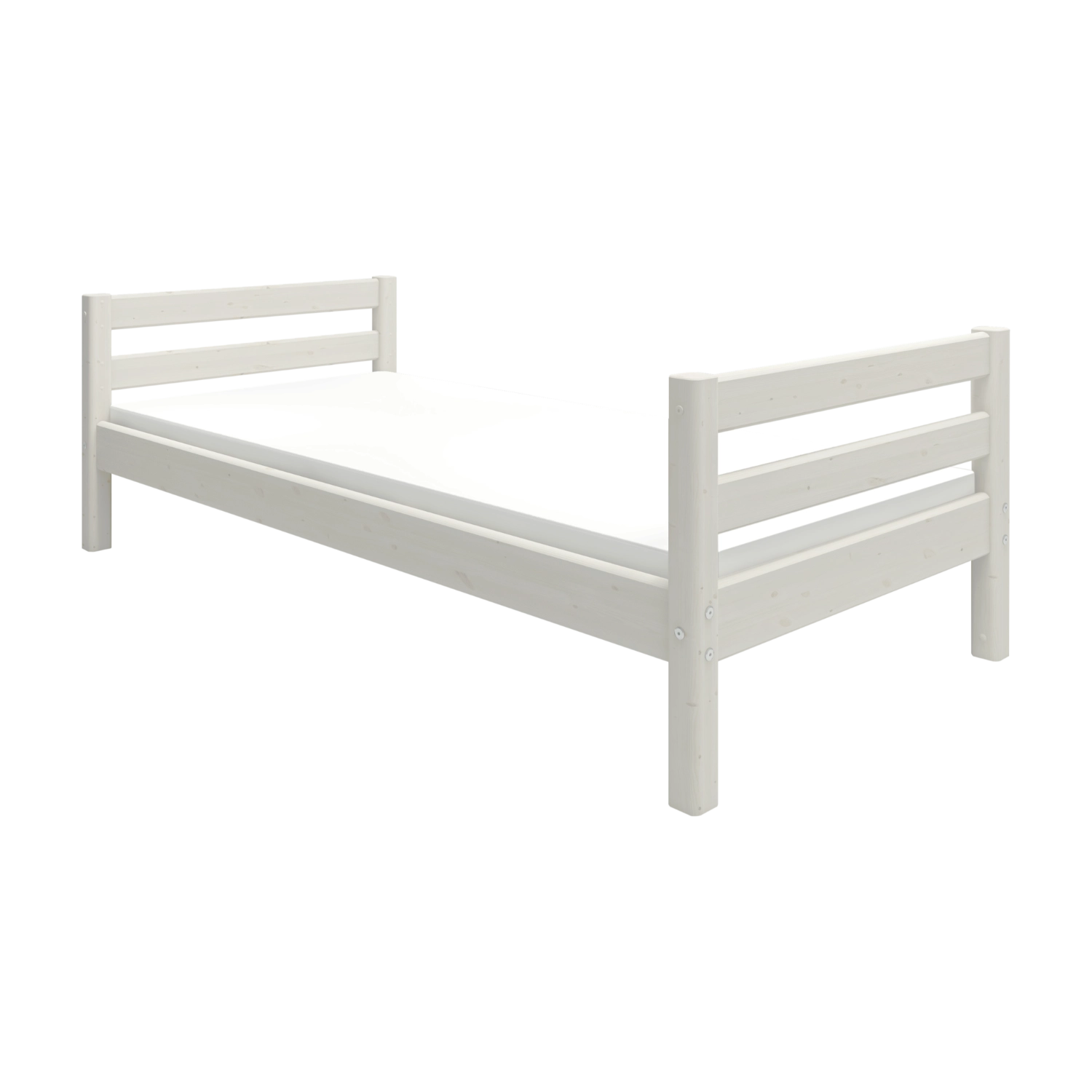FLEXA enkeltseng, HVID, fra en skandinavisk serie med hovedgærde med lameller; børnesikkert design til børneværelset.