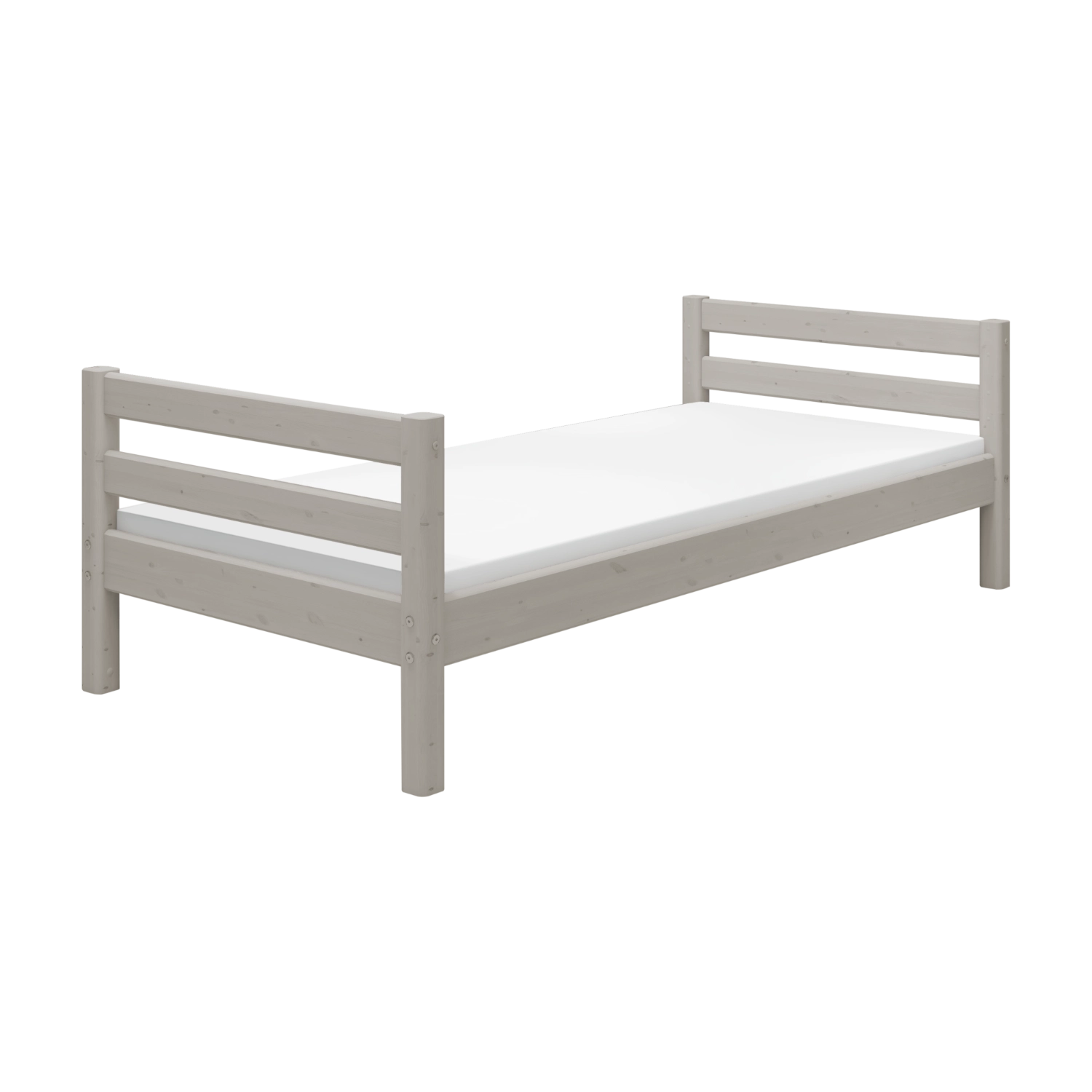FLEXA enkeltseng fra CLASSIC-serien i gråt med vandrette lameller, børnesikkert design, perfekt til et børneværelse.