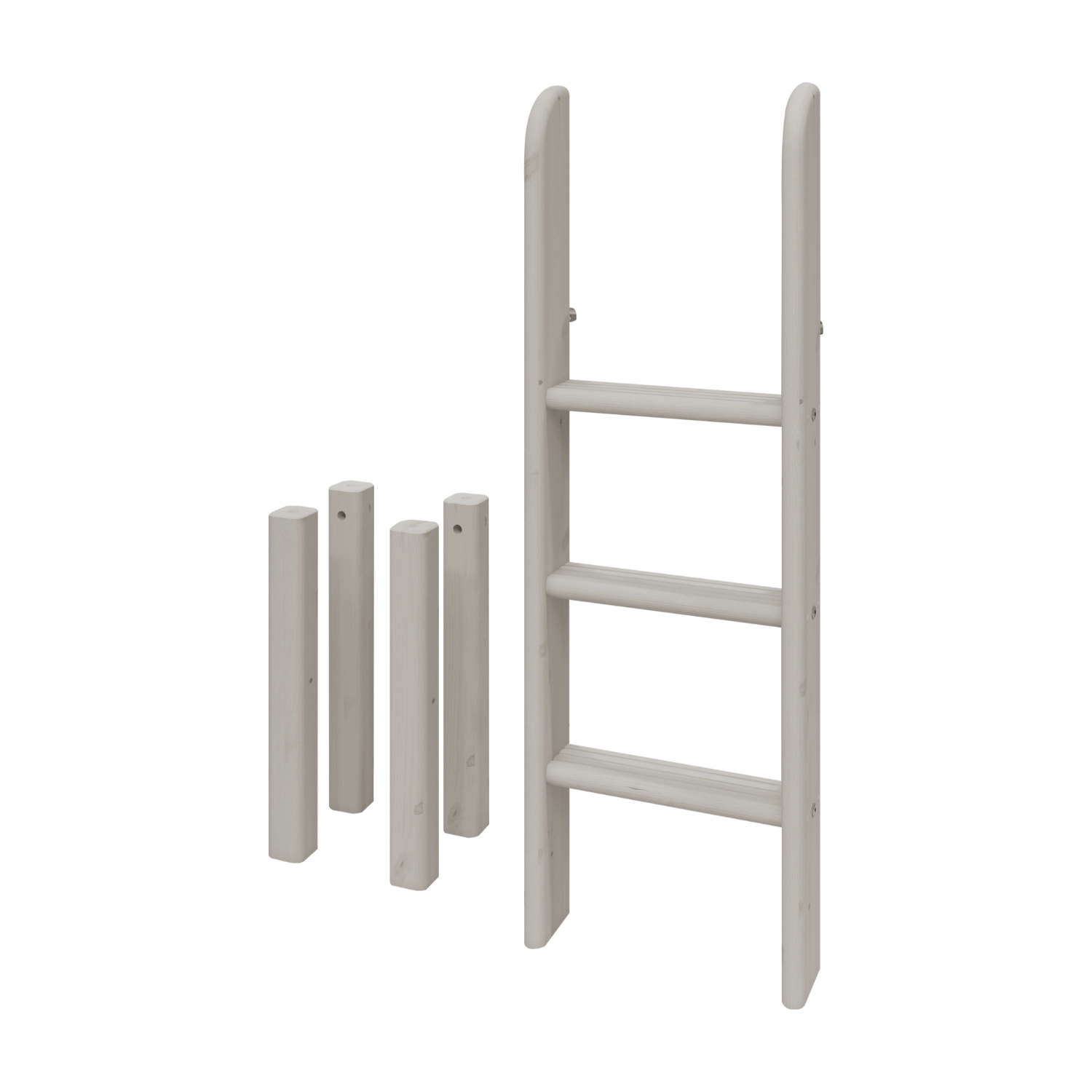 FLEXA GREY stige og ben til højseng, børnesikkert design, fotograferet på en ensfarvet hvid baggrund.