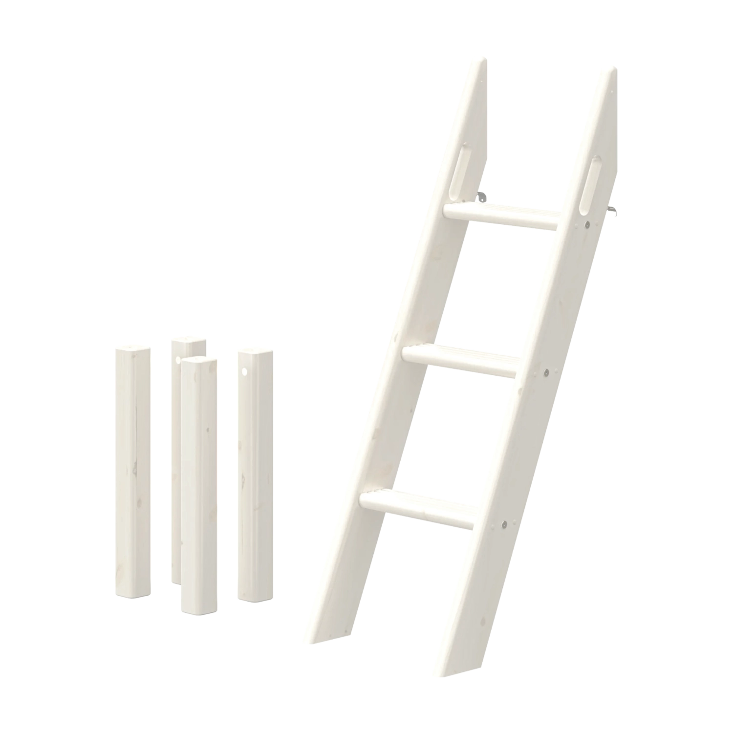 FLEXA WHITE skrå stige til højseng, 120 cm, 3 trin, 4 sidestøtter; børnesikkert design til børneværelset.