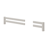 Pair of grey FLEXA divided safety rails, one long and one short, shown on white, child-safe bedside design.