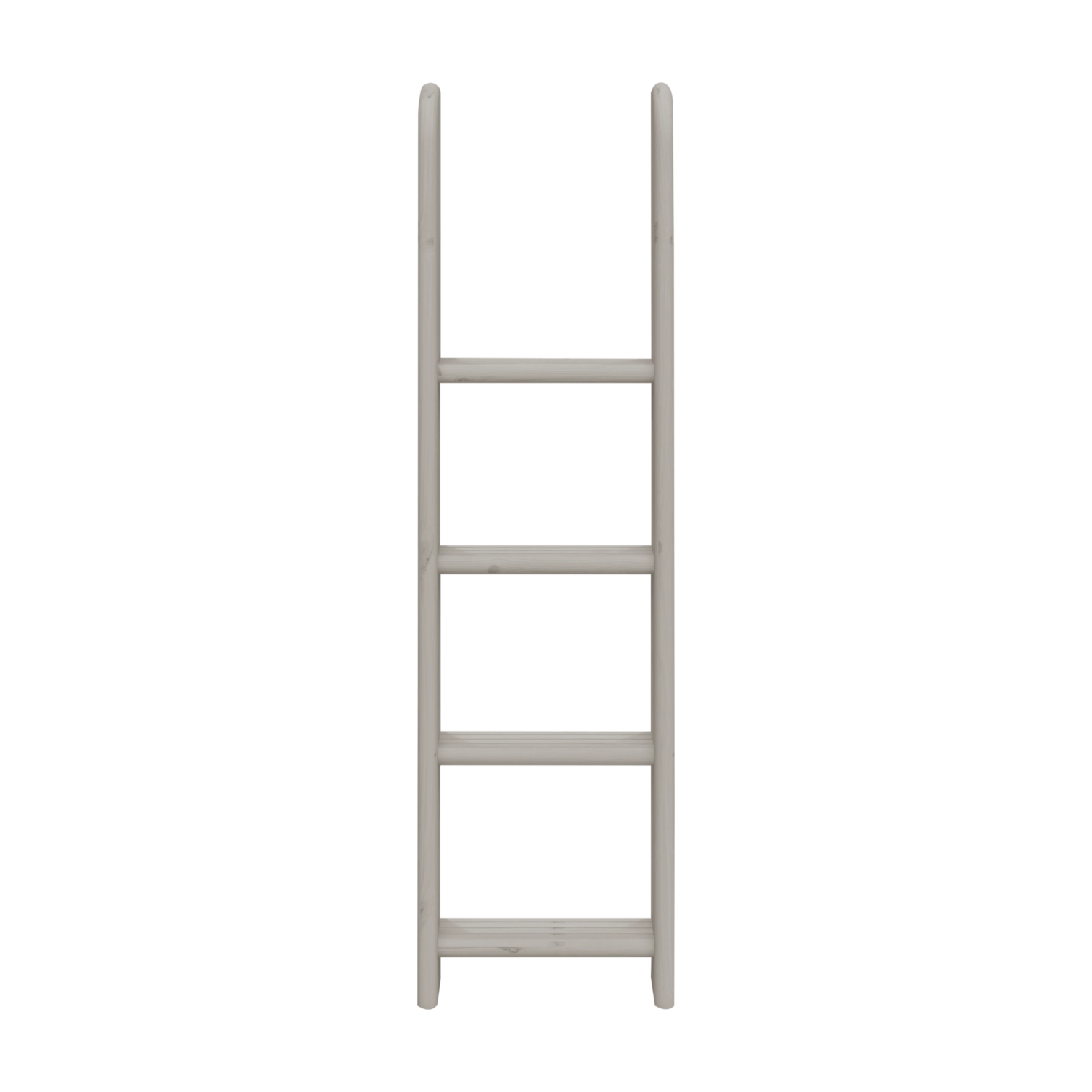 FLEXA-stige til højseng, grå og lyst træ, 4 skridsikre trin, børnesikkert design, set oprejst på hvid baggrund.