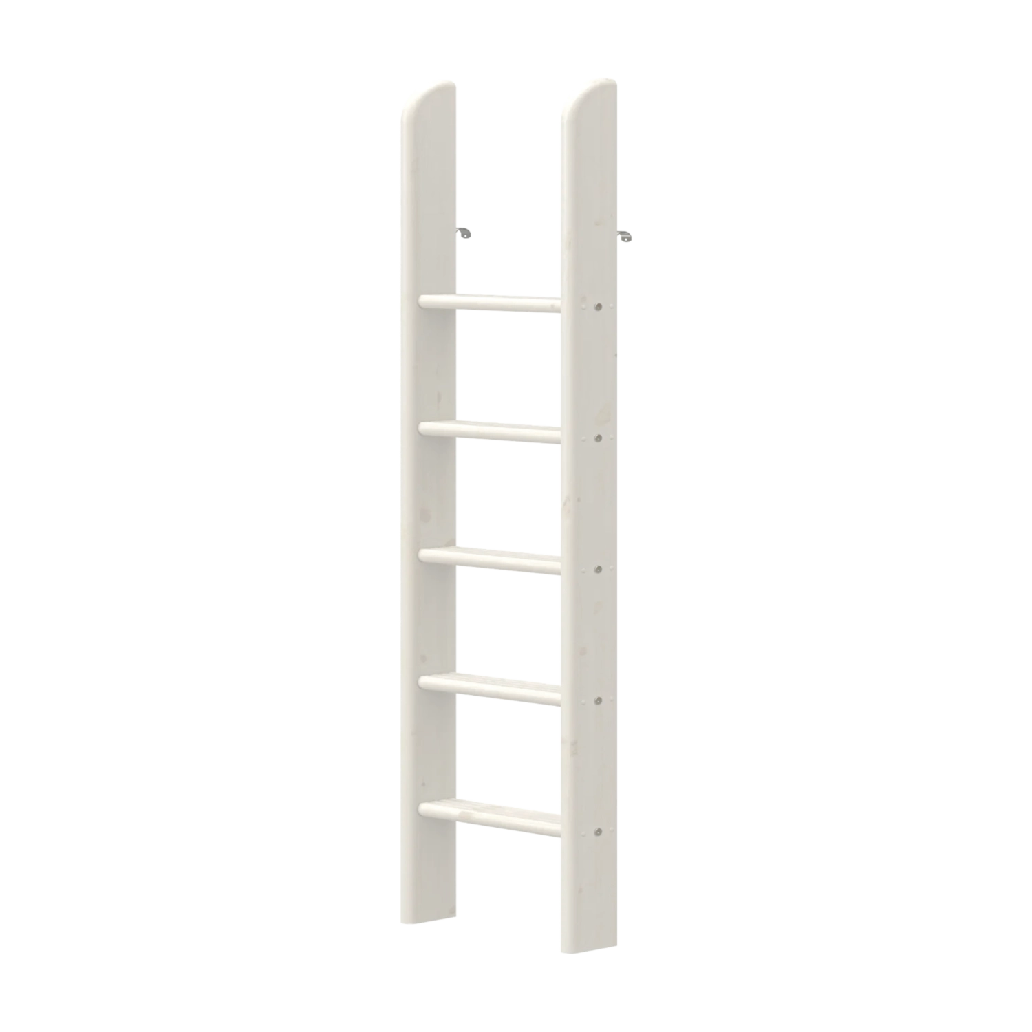 FLEXA white high bed straight ladder with five rungs, child-safe edges, standing upright against a neutral wall.