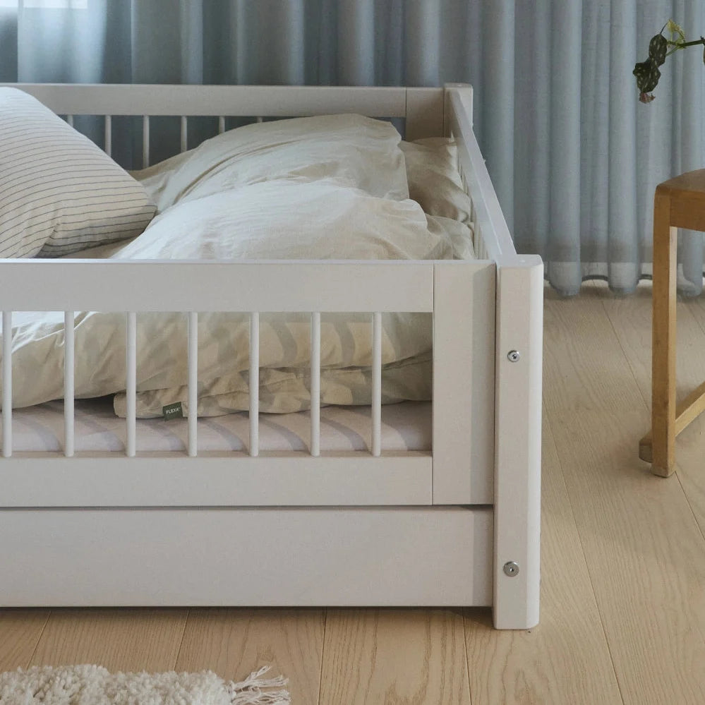 FLEXA Montessori Bed with Crossbars and Safety Rail, 90x200 cm, White, view 2