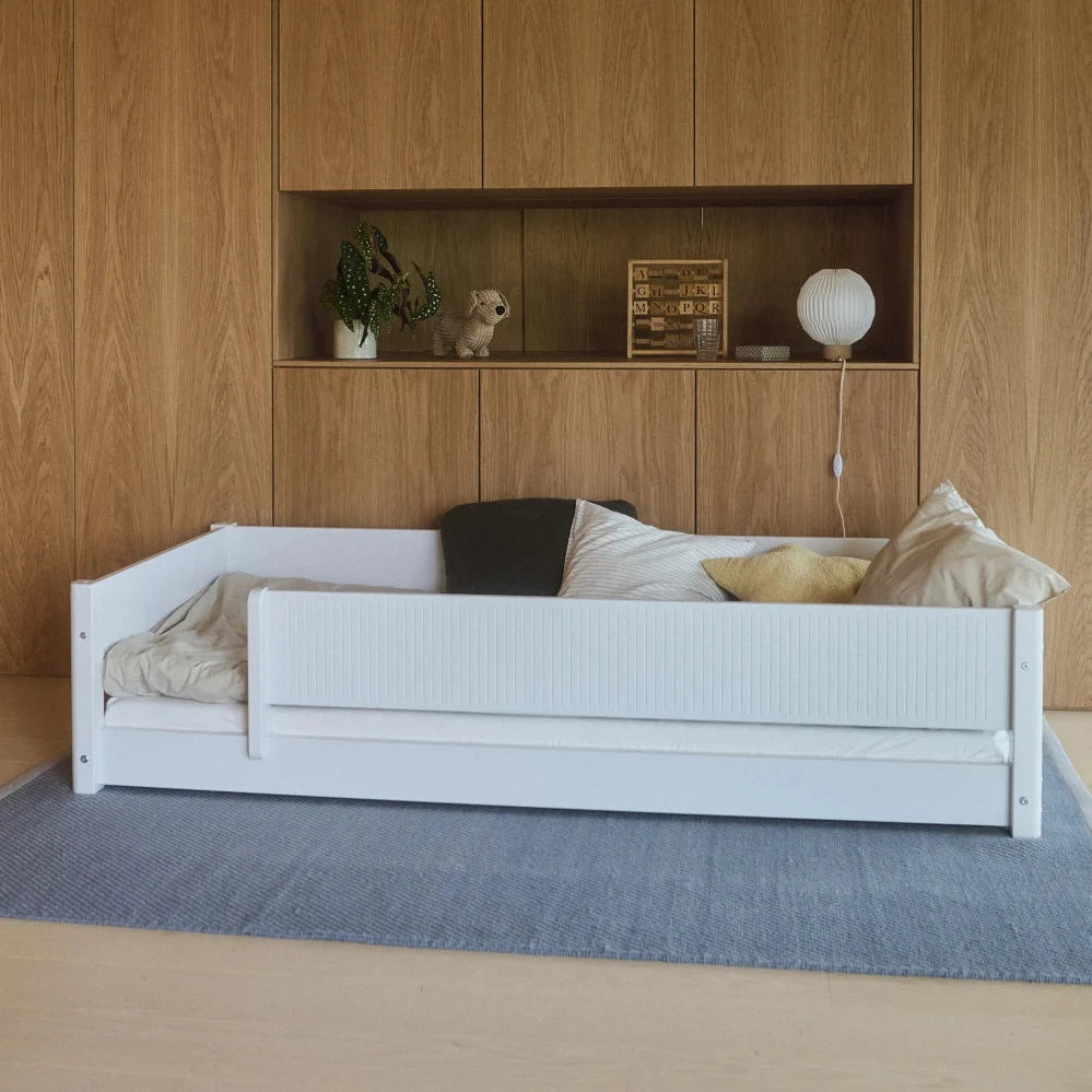 FLEXA Montessori Bed with Front Safety Rail Grooves, 90x200 cm, White, view 3