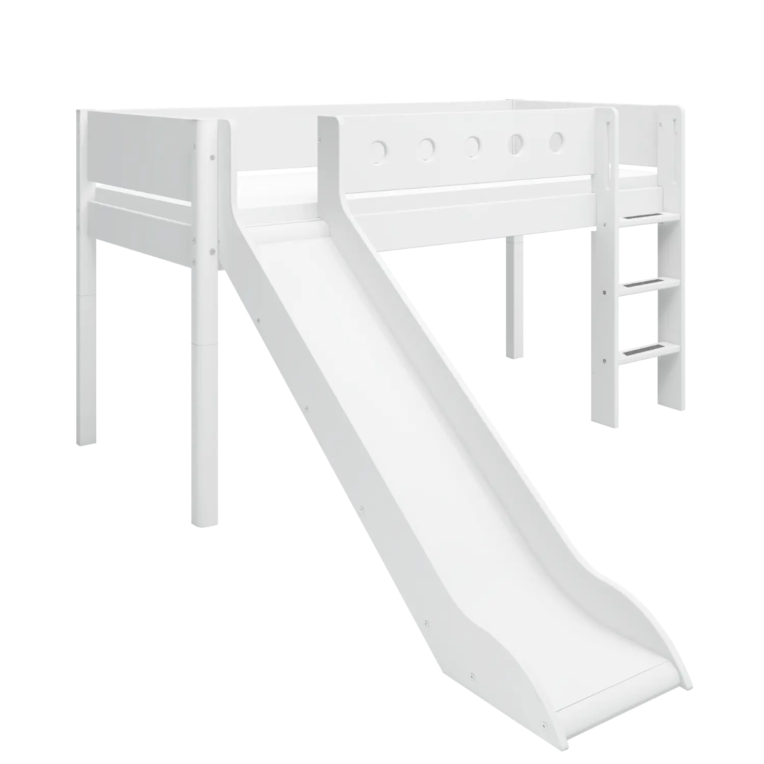 High Bed 120 cm with Slide, Ladder and Safety Rail, 90x200 cm, White MID_HIGH-BED mid-high-bed-w-straight-ladder-and-slide-white-white-1  flexa-com.myshopify.com