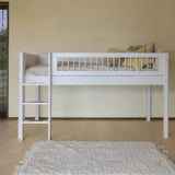 FLEXA High Bed 120 cm with Straight Ladder and Safety Rail, 90x200 cm, WHITE, Crossbars, view 2