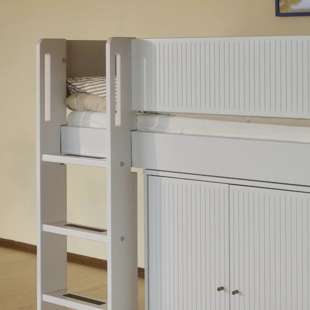 FLEXA High Bed 120 cm with Straight Ladder and Safety Rail, 90x200 cm, WHITE, Grooves, view 8