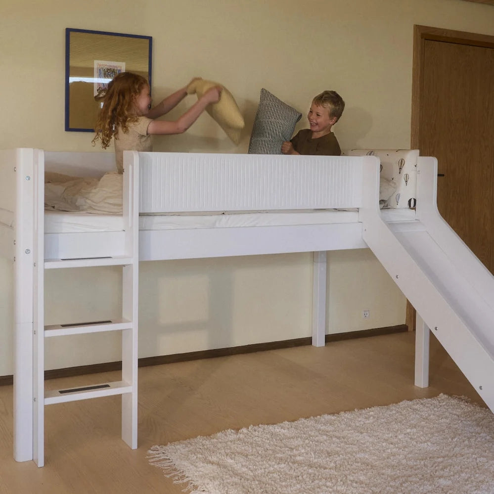 FLEXA High Bed 120 cm with Slide, Slanting Ladder and Safety Rail, 90x200 cm, WHITE, Grooves, view 6