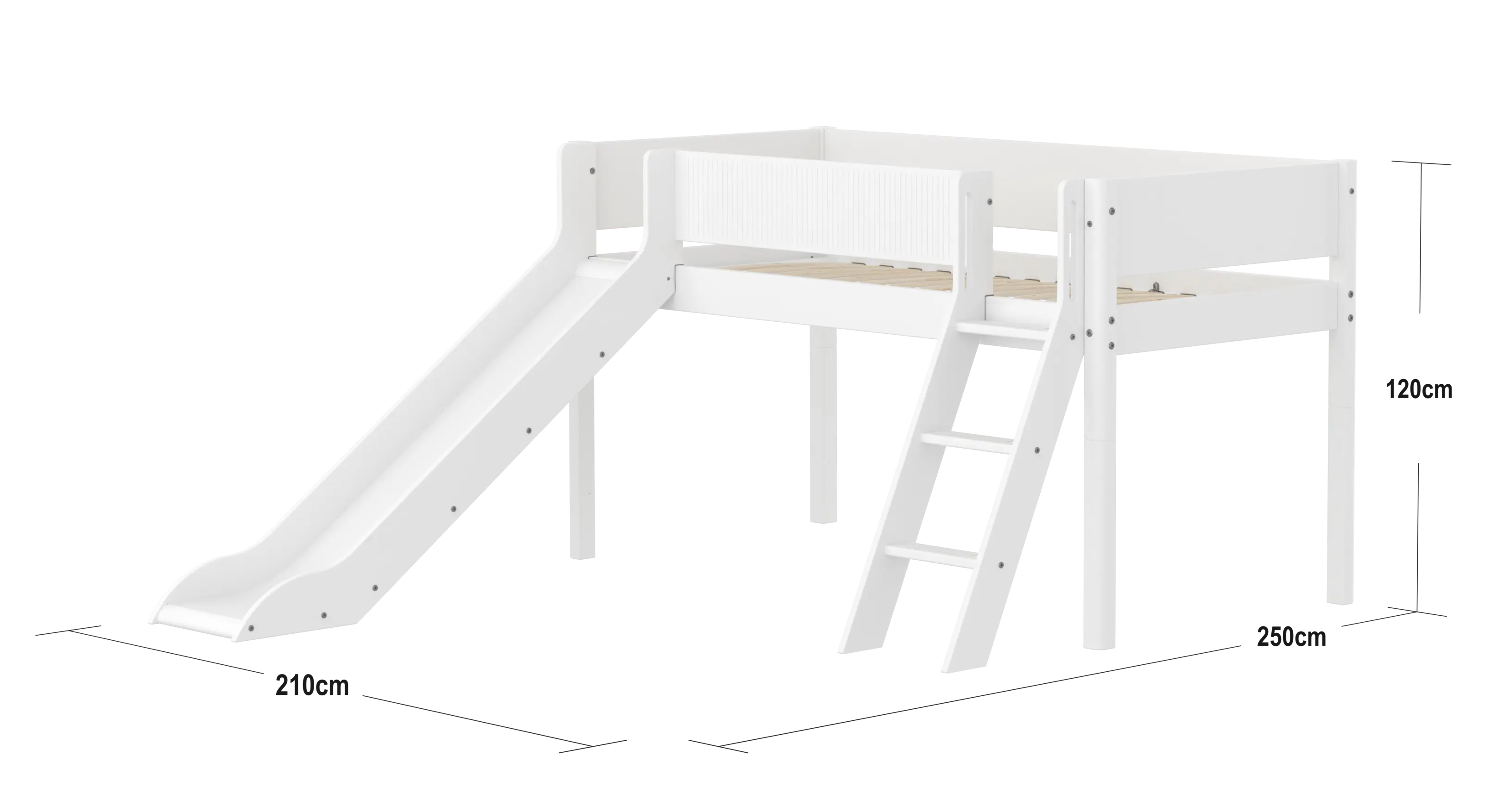 High Bed 120 cm with Slide, Ladder and Safety Rail, 90x200 cm, White MID_HIGH-BED midslp-slide-200x90-sl-ladder-grooves-f-wht  flexa-com.myshopify.com