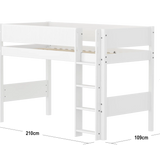 High Bed 143 cm with Ladder and Safety Rail, 90x200 cm, White SEMI_HIGH-BED semi-highsleeper-200x90-f-wht-str-ladder-grooves  flexa-com.myshopify.com