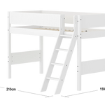 High Bed 143 cm with Ladder and Safety Rail, 90x200 cm, White SEMI_HIGH-BED semi-highsleeper-200x90-f-wht-sl-ladder-grooves  flexa-com.myshopify.com