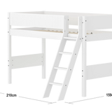 High Bed 143 cm with Ladder and Safety Rail, 90x200 cm, White SEMI_HIGH-BED semi-highsleeper-200x90-f-wht-sl-ladder-grooves  flexa-com.myshopify.com