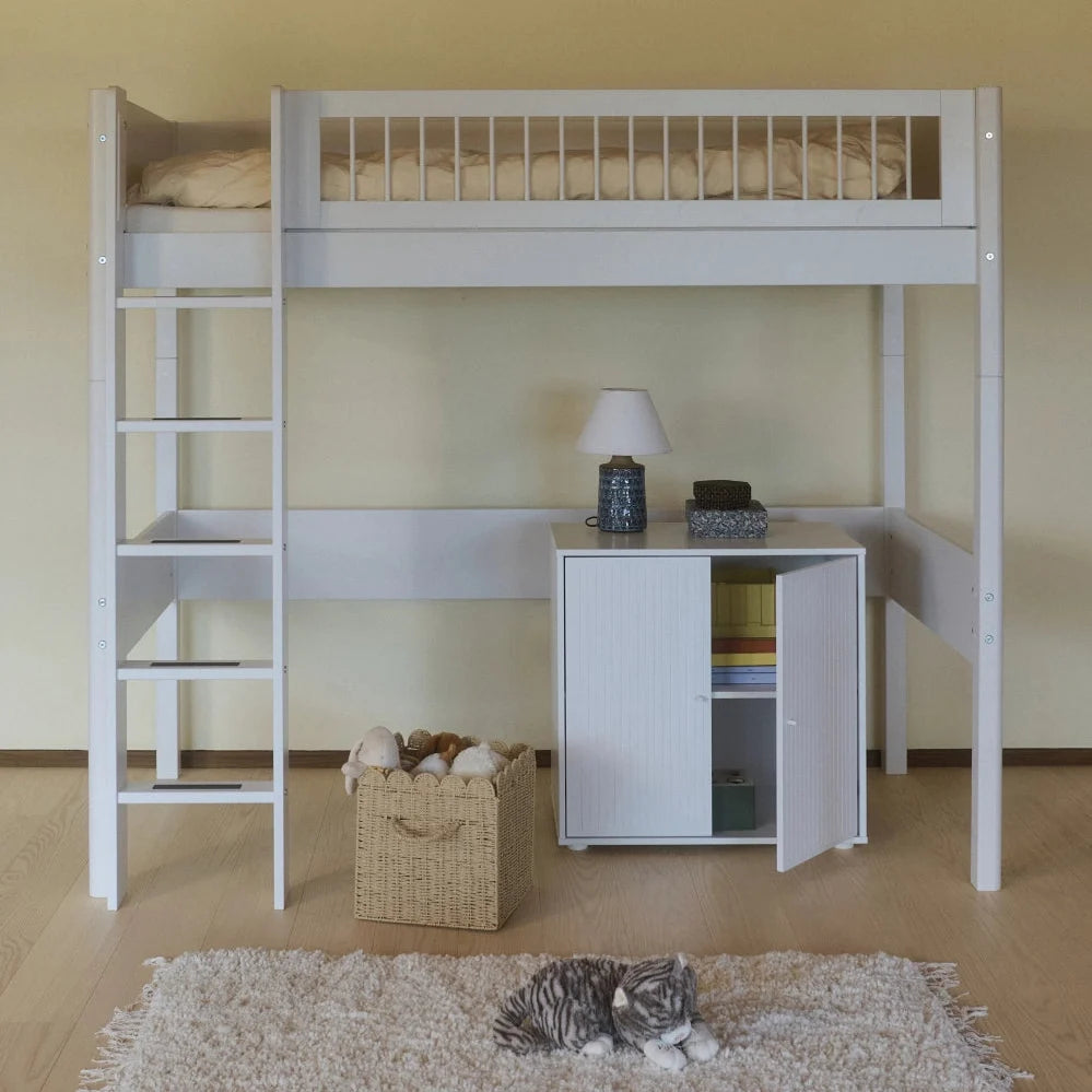 FLEXA High Bed 184 cm with Ladder and Safety Rail, 90x200 cm, WHITE, Crossbars, view 2