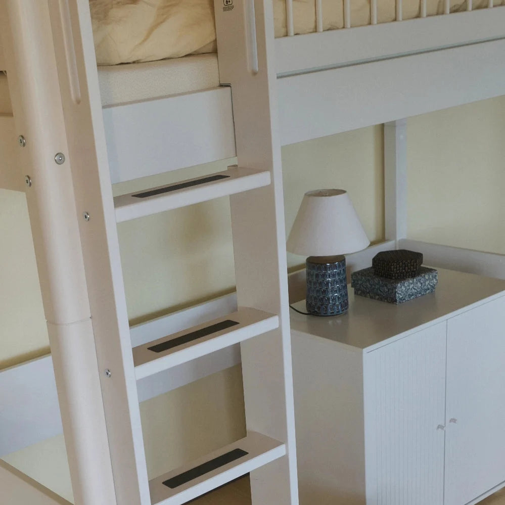 FLEXA High Bed 184 cm with Ladder and Safety Rail, 90x200 cm, WHITE, Crossbars, view 6