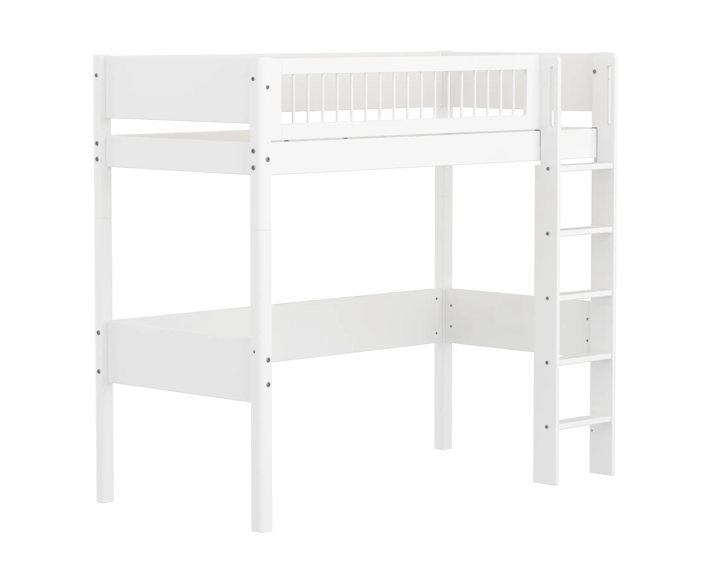 High Bed 184 cm with Ladder and Safety Rail, 90x200 cm, White HIGHBED high-sleeper-f-wht-mdf-200x90cm-legs-f-wht-rail-f-wht  flexa-com.myshopify.com