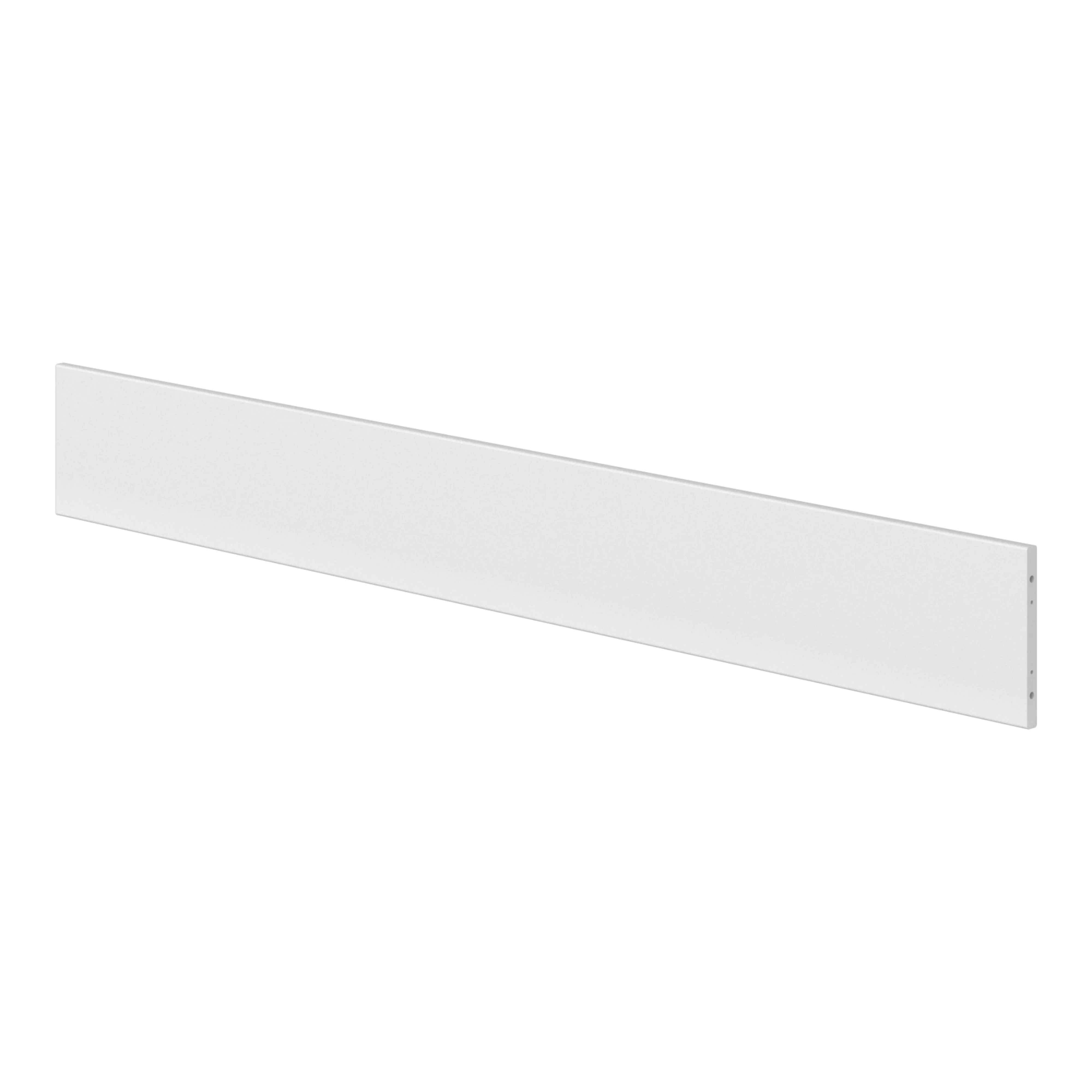 FLEXA full-length white safety rail from WHITE & NOR, flat with smooth edges, shown on a childs bed for safe sleeping.