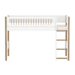 High Bed 143 cm with Ladder and Safety Rail, 90x200 cm, White/Oak SEMI_HIGH-BED semi-highsleeper-200x90-legs-crossbars-oak-str-ladder  flexa-com.myshopify.com