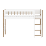 High Bed 143 cm with Ladder and Safety Rail, 90x200 cm, White/Oak SEMI_HIGH-BED semi-highsleeper-200x90-legs-crossbars-oak-str-ladder  flexa-com.myshopify.com