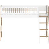 High Bed 143 cm with Ladder and Safety Rail, 90x200 cm, White/Oak SEMI_HIGH-BED semi-highsleeper-200x90-legs-crossbars-oak-sl-ladder  flexa-com.myshopify.com