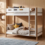 FLEXA Bunk Bed 184 cm with Straight Ladder and Safety Rail, 90x200 cm, White/Oak, view 2