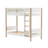 FLEXA Bunk Bed 184 cm with Straight Ladder and Crossbar Safety Rail, 90x200 cm, White/Oak