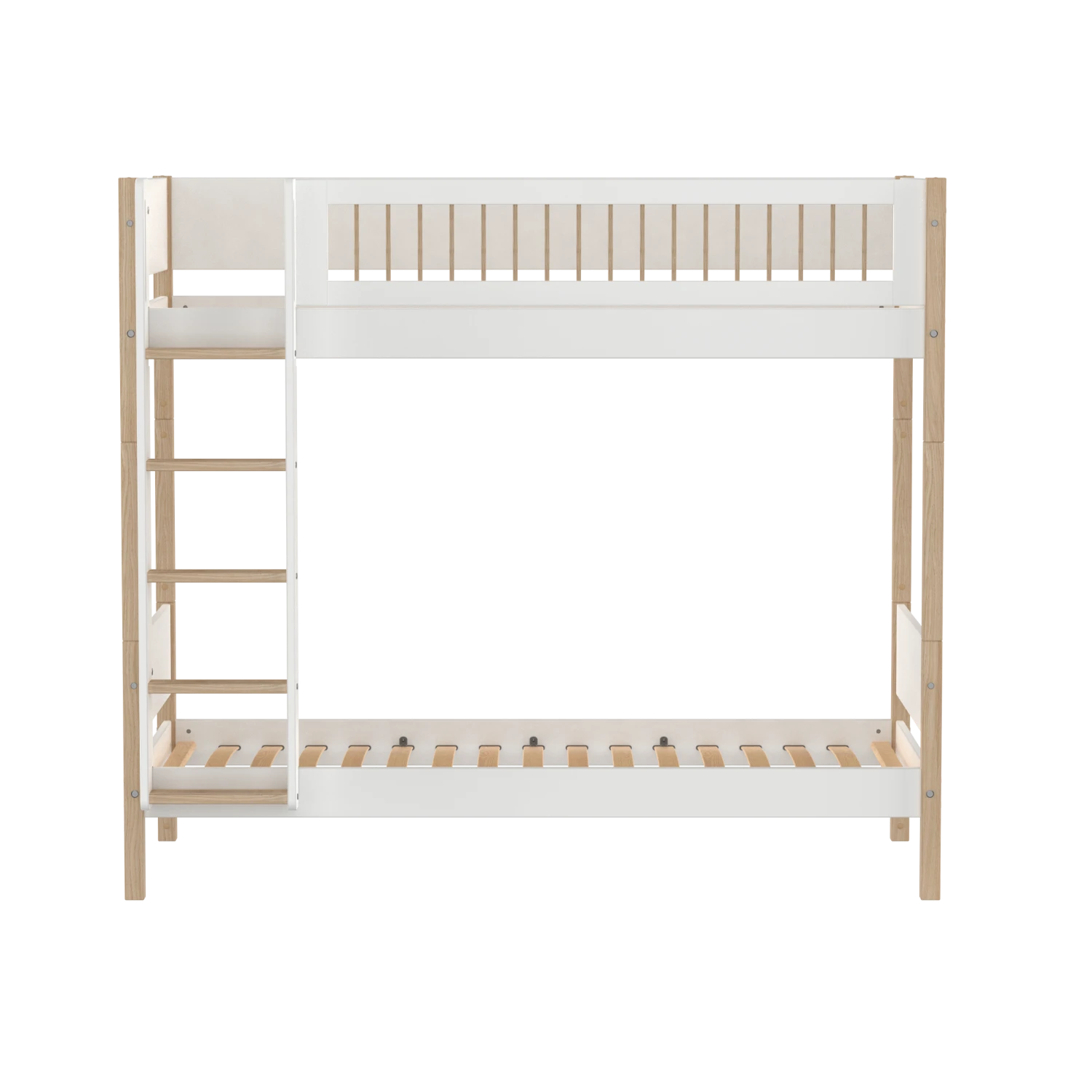 FLEXA Bunk Bed 184 cm with Straight Ladder and Crossbar Safety Rail, 90x200 cm, White/Oak, view 5