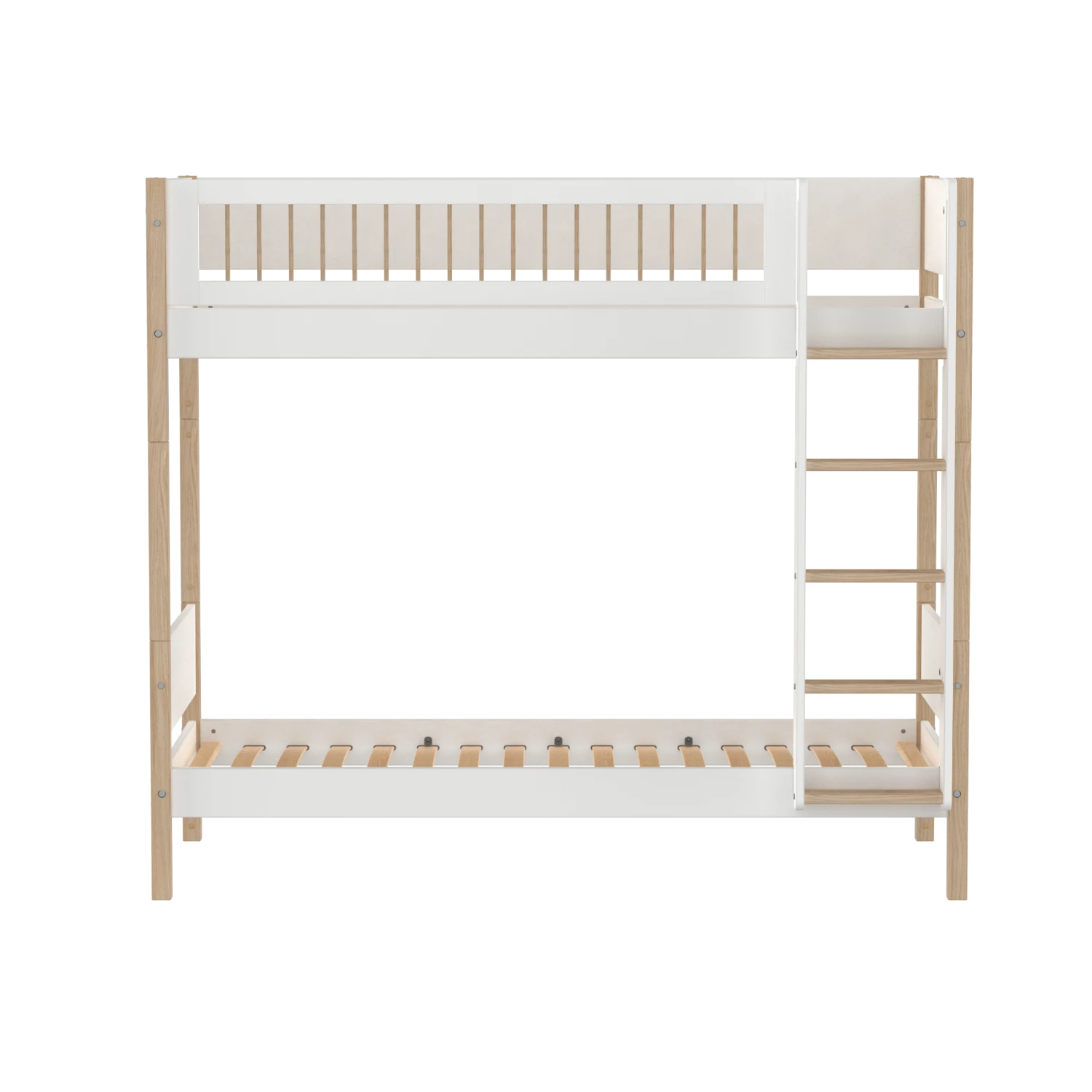 FLEXA Bunk Bed 184 cm with Straight Ladder and Crossbar Safety Rail, 90x200 cm, White/Oak, view 4