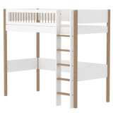 High Bed 184 cm with Ladder and Safety Rail, 90x200 cm, White/Oak HIGHBED high-sleeper-f-wht-mdf-200x90cm-legs-oak-rail-f-wht  flexa-com.myshopify.com