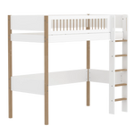 High Bed 184 cm with Ladder and Safety Rail, 90x200 cm, White/Oak HIGHBED high-sleeper-f-wht-mdf-200x90cm-legs-oak-rail-f-wht  flexa-com.myshopify.com