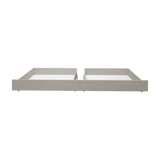 FLEXA grå sengekufferter til enkeltsenge eller køjesenge, børnesikret design, vist side om side på hvid baggrund.