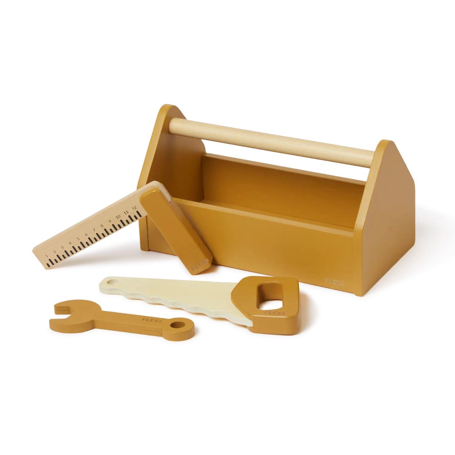 Toolbox, 4 pcs, Handpainted, Yellow PLAY toolbox-mustard-natural-wood  flexa-com.myshopify.com