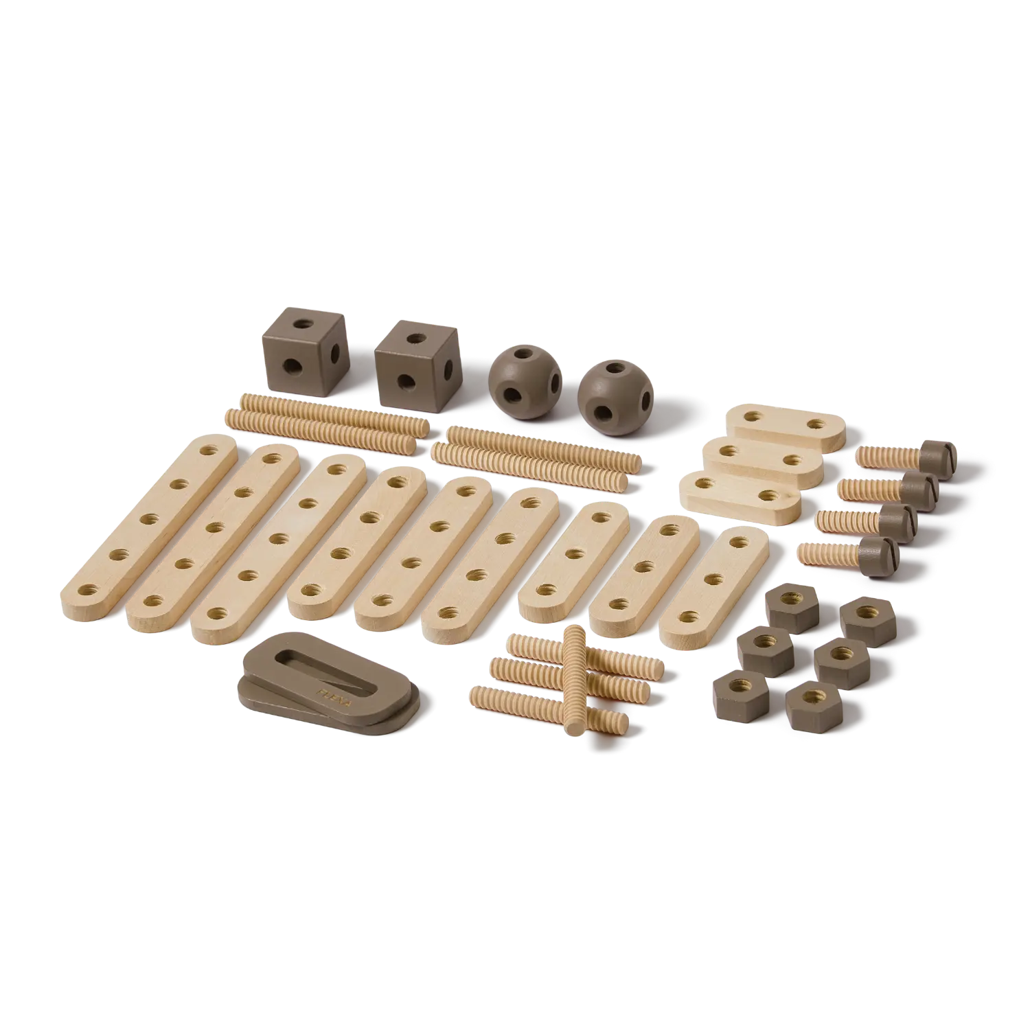 Construction Set, 36 pcs, Handpainted, Brown PLAY construction-set-brown-natural-wood  flexa-com.myshopify.com