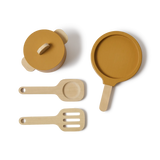 Pot & Pan, 5 pcs, Handpainted, Yellow PLAY pot-pan-mustard-natural-wood  flexa-com.myshopify.com