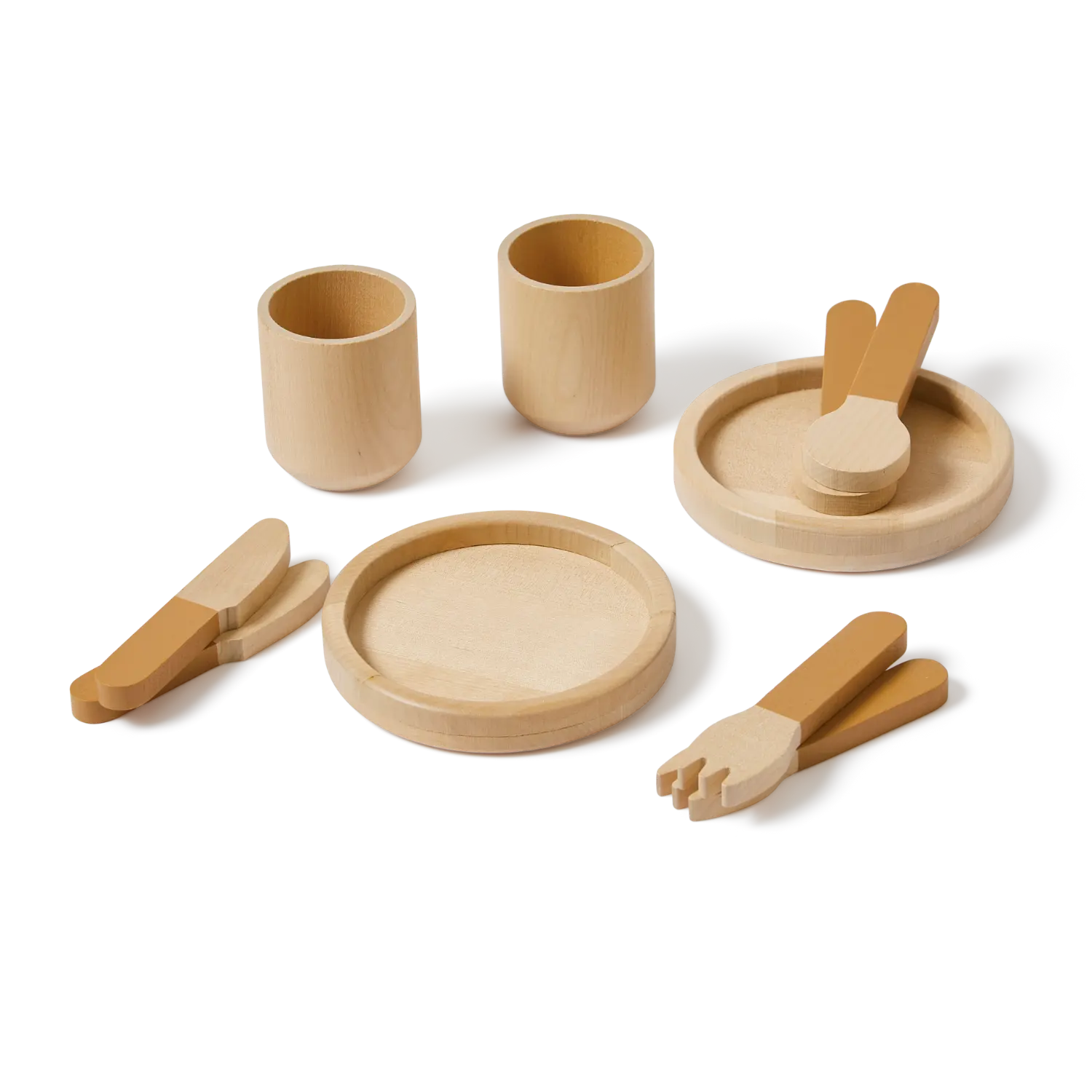 Tableware, 10 pcs, Handpainted, Yellow PLAY tableware-mustard-natural-wood  flexa-com.myshopify.com