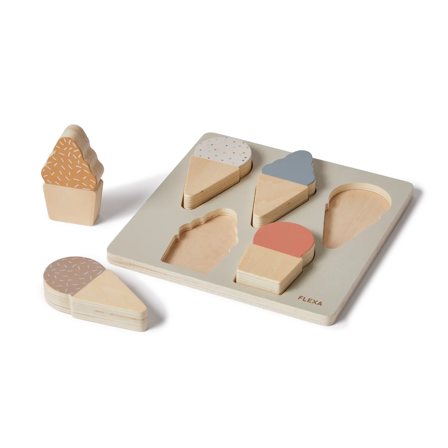 Ice Cream Puzzle, 5 pcs, Handpainted PLAY ice-cream-puzzle-multicolors-natural-wood  flexa-com.myshopify.com