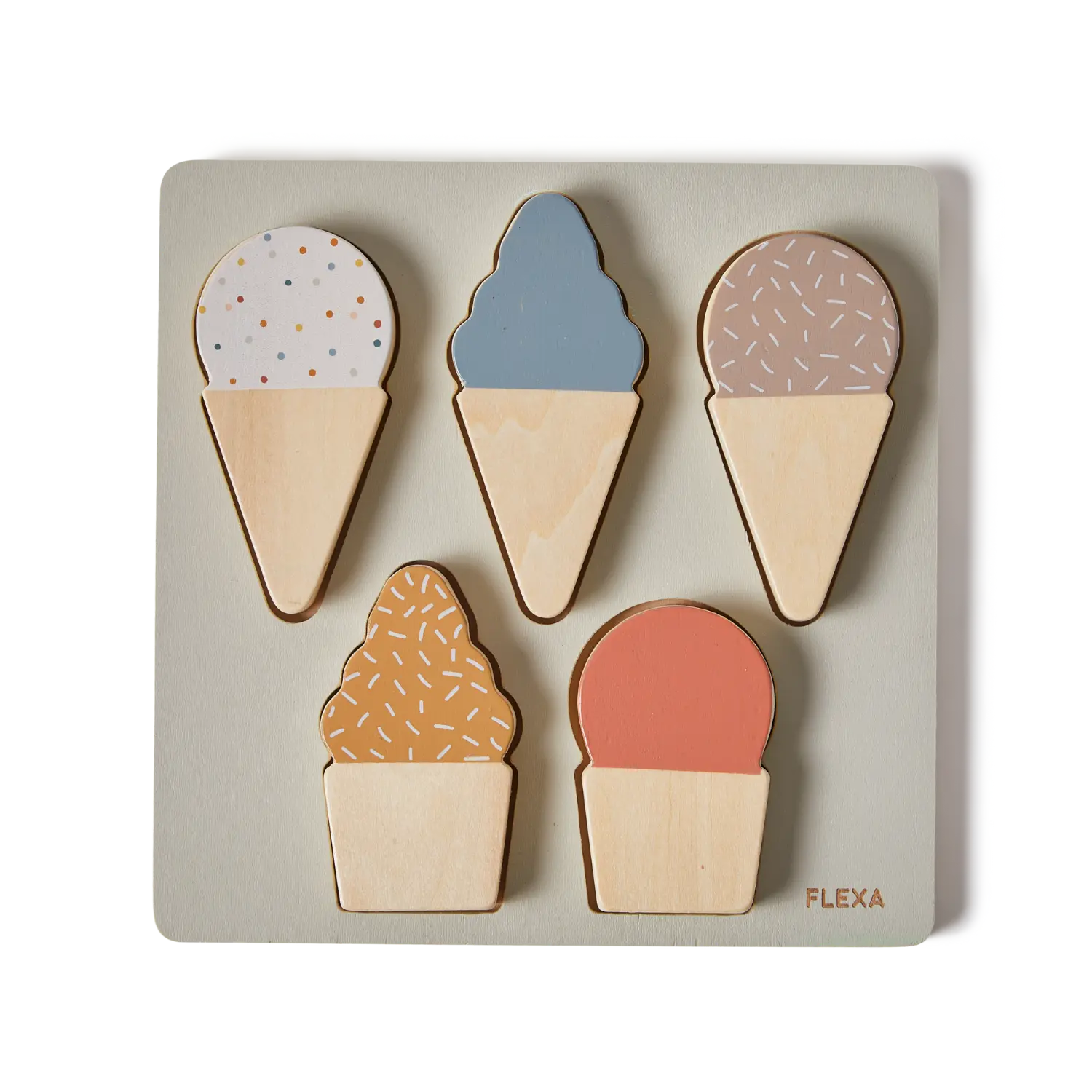 Ice Cream Puzzle, 5 pcs, Handpainted PLAY ice-cream-puzzle-multicolors-natural-wood  flexa-com.myshopify.com