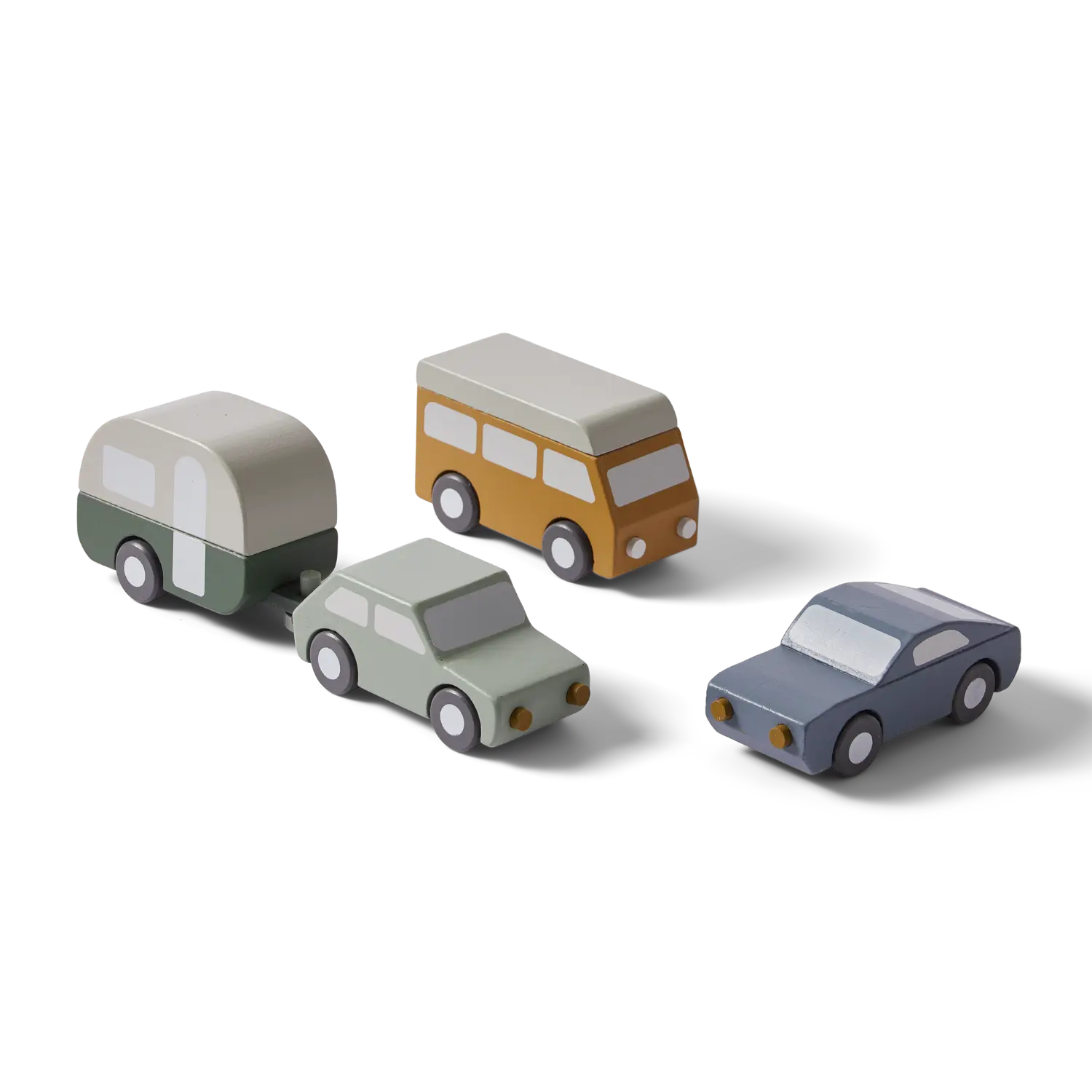 Cars, 3 cars & 1 caravan, Handpainted PLAY cars-multicolors-natural-wood  flexa-com.myshopify.com