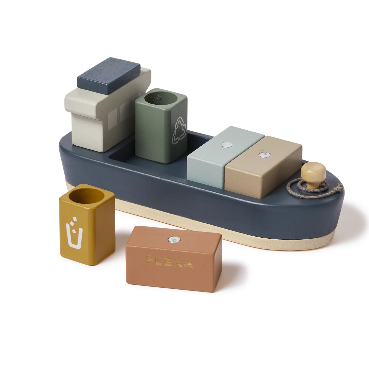 Container Ship, 1 ship & 5 containers, Handpainted PLAY container-ship-multicolors-natural-wood  flexa-com.myshopify.com