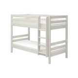 FLEXA white bunk bed from CLASSIC, 154 cm, right ladder, safety rail, in a child’s room, visible child-safe features.