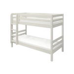 FLEXA white bunk bed from CLASSIC collection with ladder, safety rail, child-safe edges; shown on plain background.