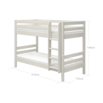 FLEXA CLASSIC white wooden bunk bed with ladder and safety rail, child-safe design, set against plain background.
