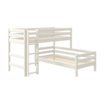 FLEXA-sengeben i hvidfyr til enkeltseng, del af FLEXA-kollektionen, synlig stige og lamellbund, børnesikkert design.