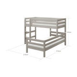 Bunk Bed 143 cm with Ladder and Safety Rail, 90x200 cm, Grey