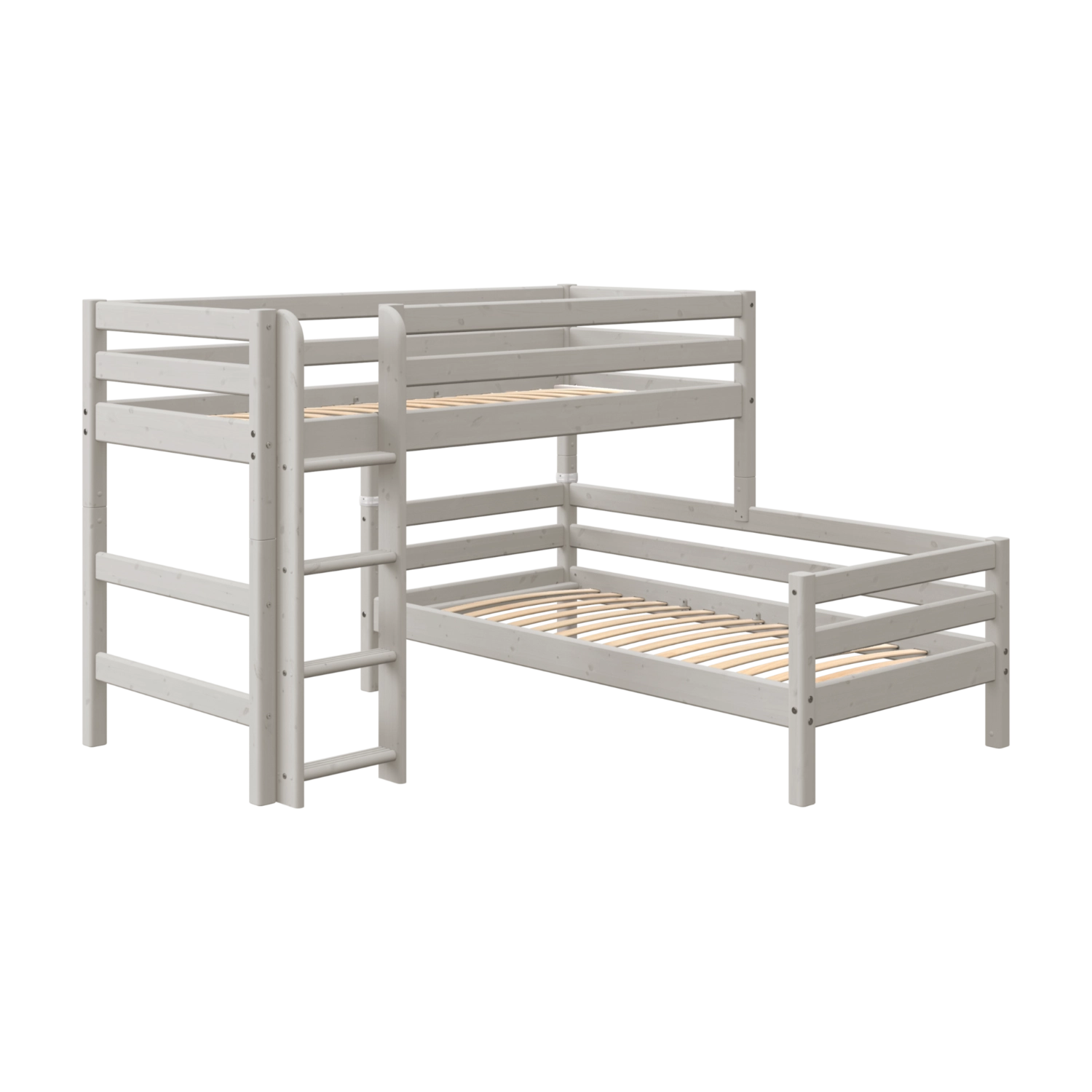 FLEXA grey high bed legs, GREY collection, sturdy child-safe design, shown on white background.