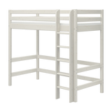 FLEXA WHITE solid pine bed legs for high loft bed, visible built-in ladder, smooth child-safe edges in kids’ room.