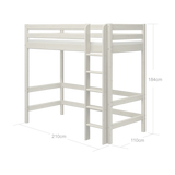 FLEXA white high bed from CLASSIC range with ladder, safety rail, under-bed storage, shown in a child’s bedroom.