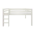 FLEXA-seng fra WHITE-kollektionen, 140 x 200 cm, med stige og sikkerhedsgelænder, hvid finish, børnesikker til børneværelser.