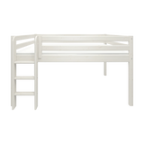 FLEXA-seng fra WHITE-kollektionen, 140 x 200 cm, med stige og sikkerhedsgelænder, hvid finish, børnesikker til børneværelser.