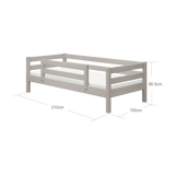 Single Bed with Safety Rail, 90x200 cm, Grey